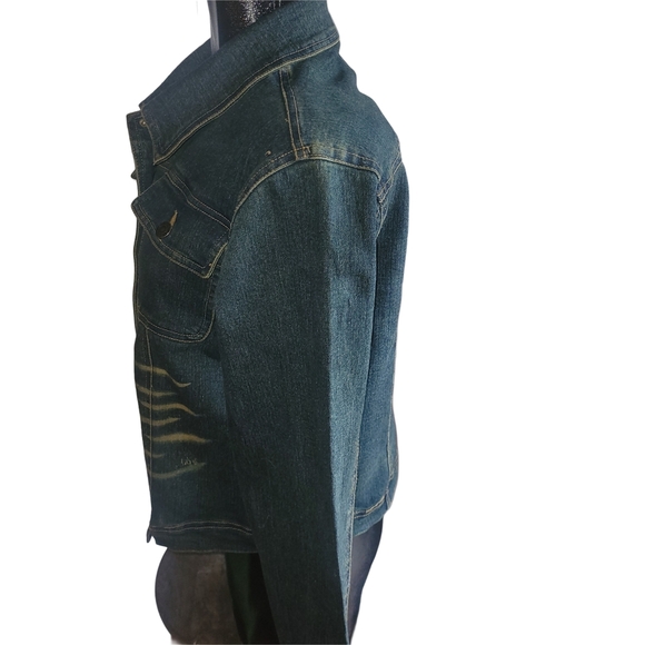 Margie Distressed with Rhinestone Detailed Denim Jacket L - Picture 3 of 6